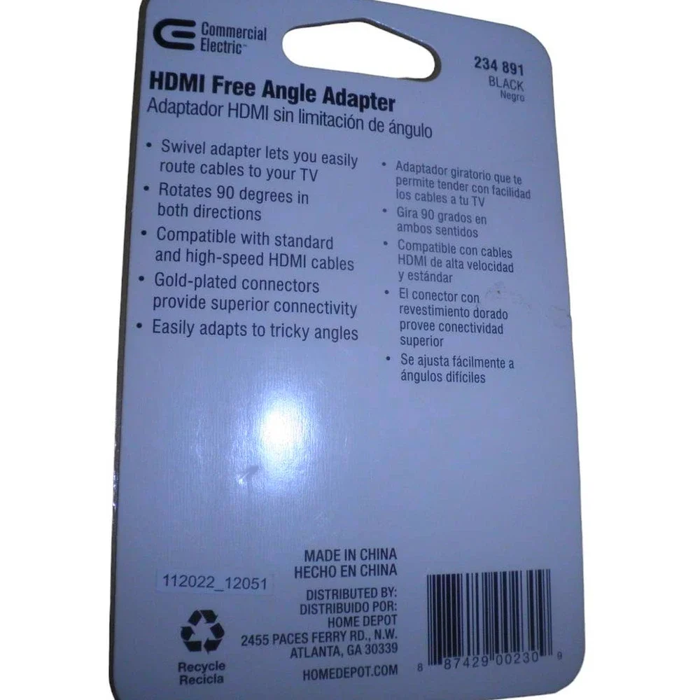 Commercial Electric High-Speed and Standard HDMI Cable Free Angle Swivel Adapter